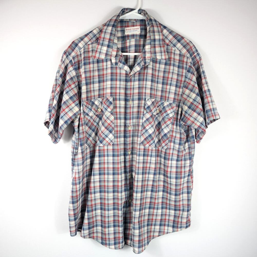 Vintage Wear-Guard Van Heusen 2XL Plaid Short Sleeve Button Up Shirt Made USA